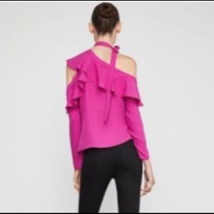BCBGMAXAZRIA hot pink asymmetrical blouse